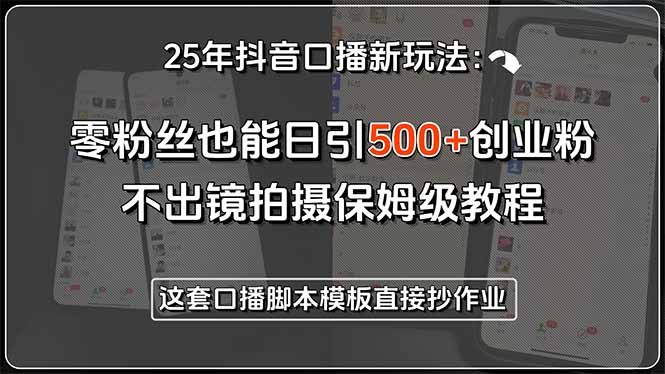 25年抖音口播新玩法：零粉丝也能日引500+创业粉，不出镜拍摄保姆级教程…-天行资源库