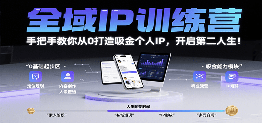 全域IP训练营，手把手教你从0打造吸金个人IP，开启第二人生！-天行资源库