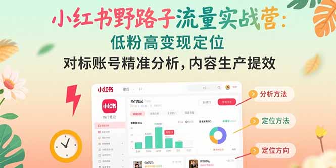 小红书野路子流量实战营：低粉高变现定位 对标账号精准分析 内容生产提效-天行资源库