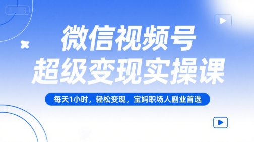 微信视频号超级变现实操课，每天1小时，轻松变现，宝妈职场人副业首选-天行资源库