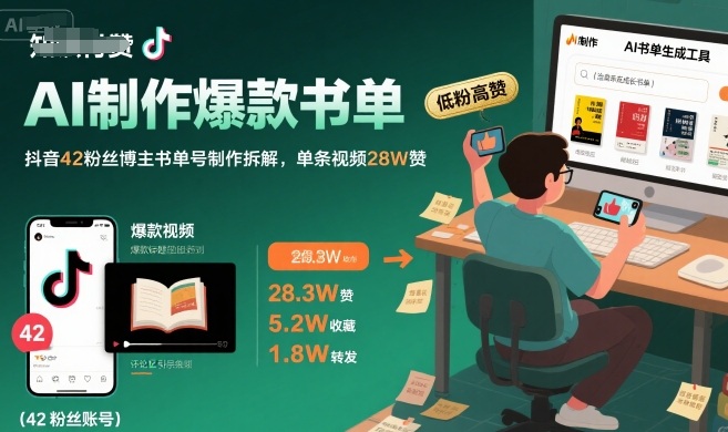 AI制作爆款书单，抖音42粉丝博主书单号制作拆解，单条视频28W赞-天行资源库