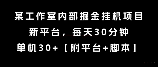 某工作室内部掘金挂G项目，新平台，每天30分钟，单机30+【揭秘】-天行资源库