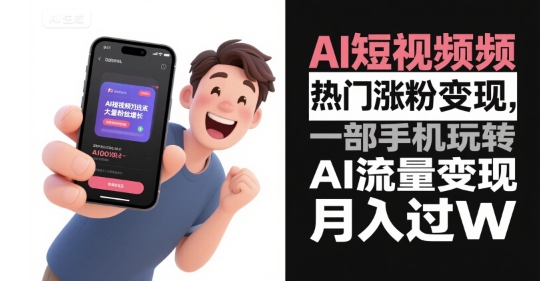 AI短视频热门涨粉变现，一部手机玩转AI流量变现，月入过W-天行资源库