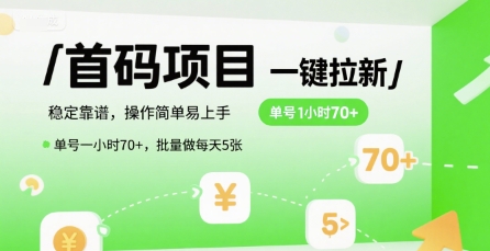 首码一键拉新项目，稳定靠谱，操作简单易上手，单号一小时70+，批量做每天5张【揭秘】-天行资源库