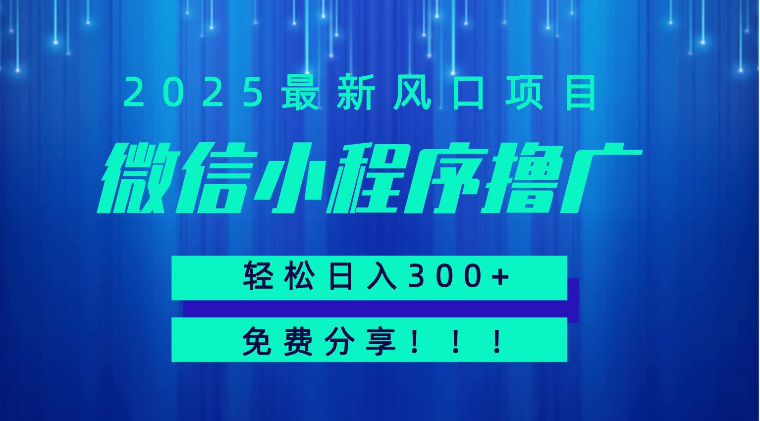 微信小程序撸广，最新风口项目，日入300+ 免费分享 可批量操作 小白可轻松上手！！-天行资源库