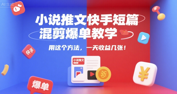 小说推文快手短篇混剪爆单教学，用这个方法，一天收益几张-天行资源库