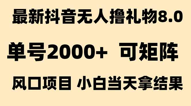 抖音无人撸礼物8.0玩法 全新风口   见效果快  全无人  单号当天产出2000+-天行资源库