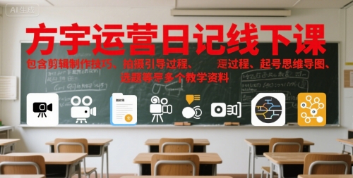 方宇运营日记线下课，包含剪辑制作技巧、拍摄引导过程、起号思维导图、选题等多个教学资料-天行资源库