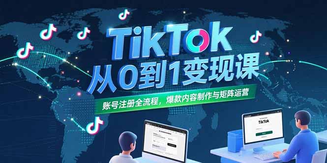 TikTok从0到1变现课，账号注册全流程，爆款内容制作与矩阵运营-天行资源库