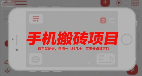 手机搬砖项目，有手就能做，亲测一小时几十，苹果安卓都可以-天行资源库