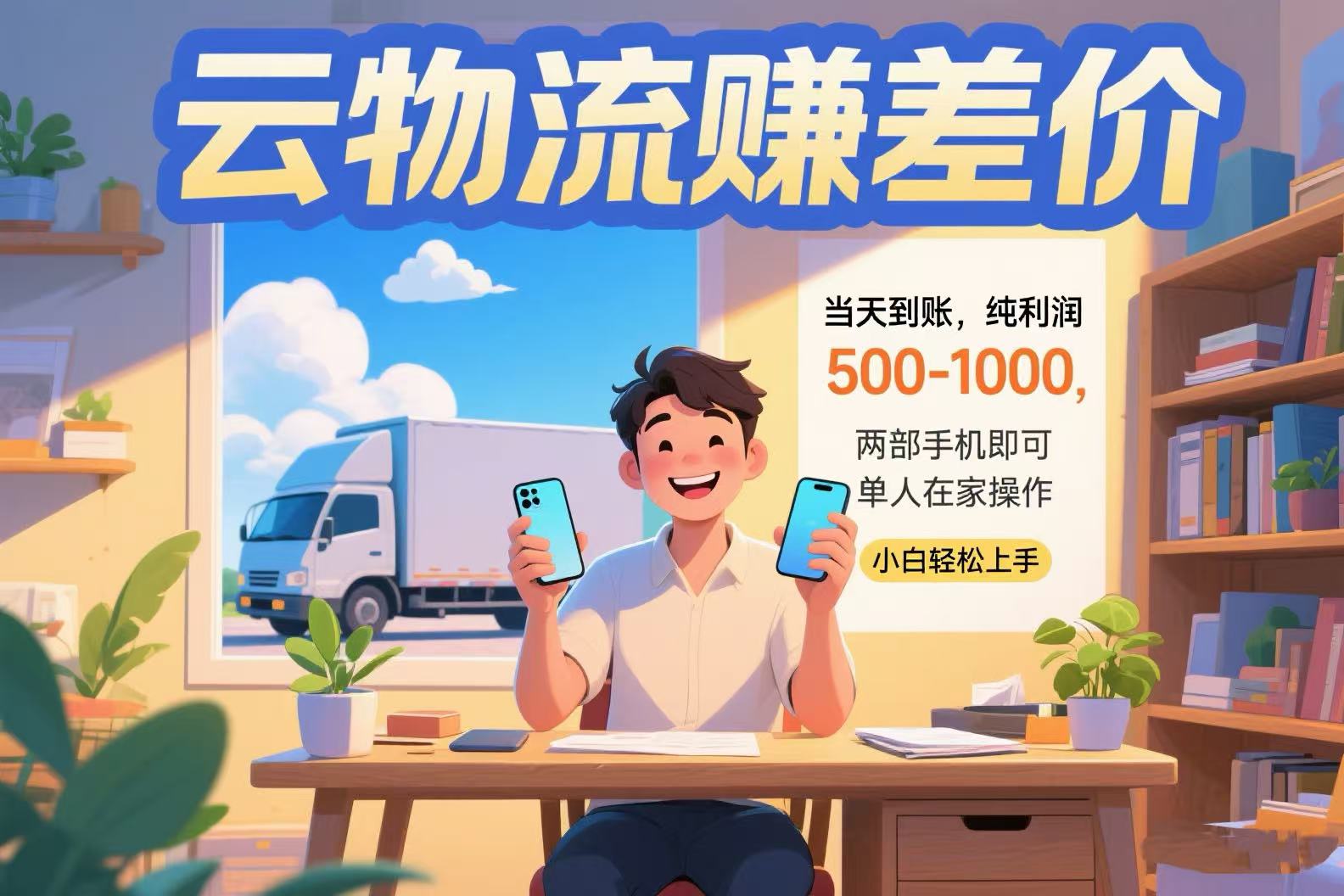 云物流赚差价 当天到账纯利润500-1000 两部手机即可 可单人在家操作 小…-天行资源库