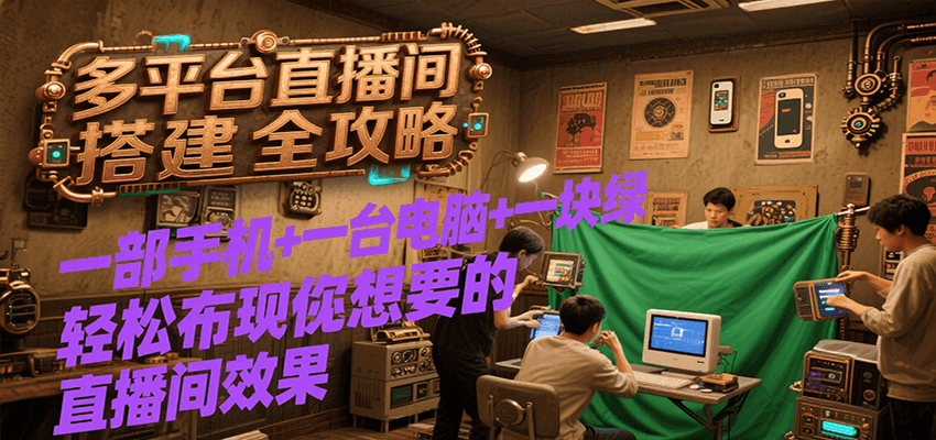 多平台直播间搭建全攻略，一部手机+一台电脑+一块绿布轻松实现你想要的直播间效果-天行资源库