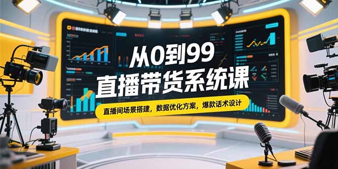 从0到99直播带货系统课，直播间场景搭建，数据优化方案，爆款话术设计-天行资源库