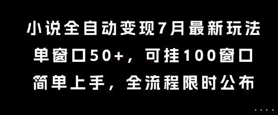小说全自动变现7月玩法，单窗口50+，可挂100窗口，简单上手，全流程限时公布【揭秘】-天行资源库