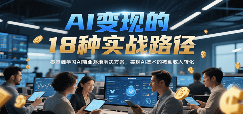 AI变现的18种实战路径，零基础学习AI商业落地解决方案，实现AI技术的被动收入转化-天行资源库