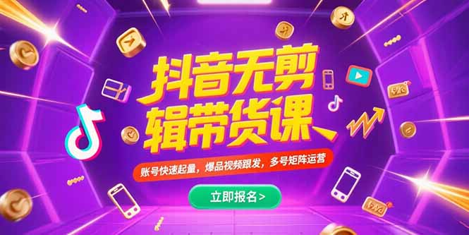 抖音不剪辑带货课，账号快速起量，爆品视频跟发，多号矩阵运营-天行资源库