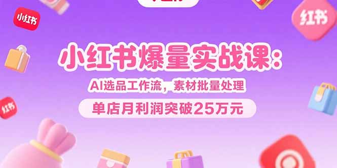 小红书爆量实战课：AI选品工作流，素材批量处理，单店月利润突破25万元-天行资源库
