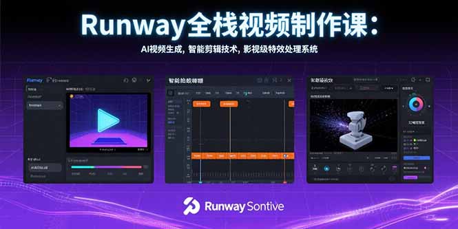 Runway全栈视频制作课：AI视频生成，智能剪辑技术，影视级特效处理系统-天行资源库