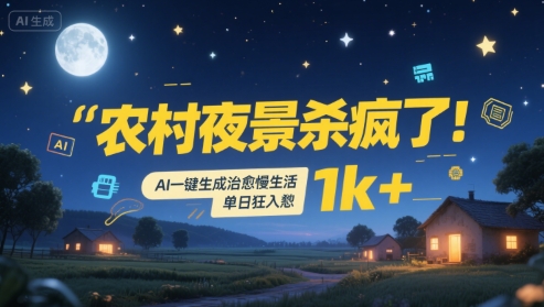 农村夜景杀疯了！AI一键生成治愈系慢生活，单日狂入1k+-天行资源库