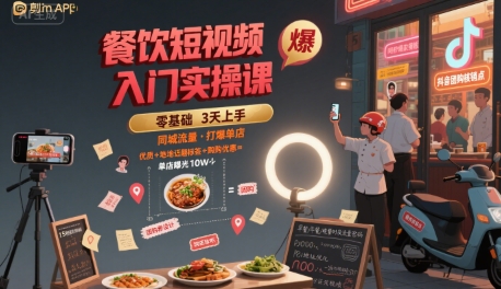 餐饮短视频入门实操课，引爆同城流量，打爆单店-天行资源库