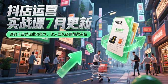 抖店运营实战课7月更新，商品卡自然流截流技术，达人团队搭建爆款选品-天行资源库