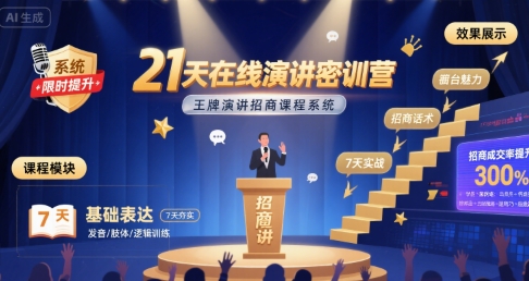 21天在线演讲密训营，王牌演讲招商课程系统-天行资源库