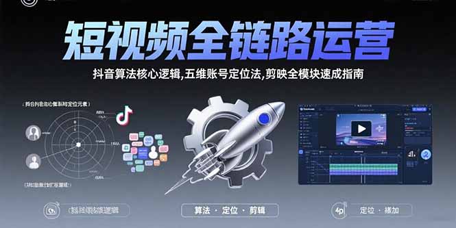 短视频全链路运营：抖音算法核心逻辑,五维账号定位法,剪映全模块速成指南-天行资源库