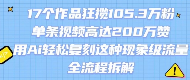 17个作品狂揽105.3W粉，单条视频高达200W赞，用Ai轻松复刻这种现象级流量!(全流程拆解)-天行资源库